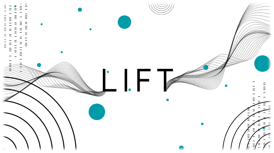 "lift" with a little sun above the I written on white background