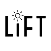 Black 'LIFT vape e-juice ' logo with a sun symbol on a green background