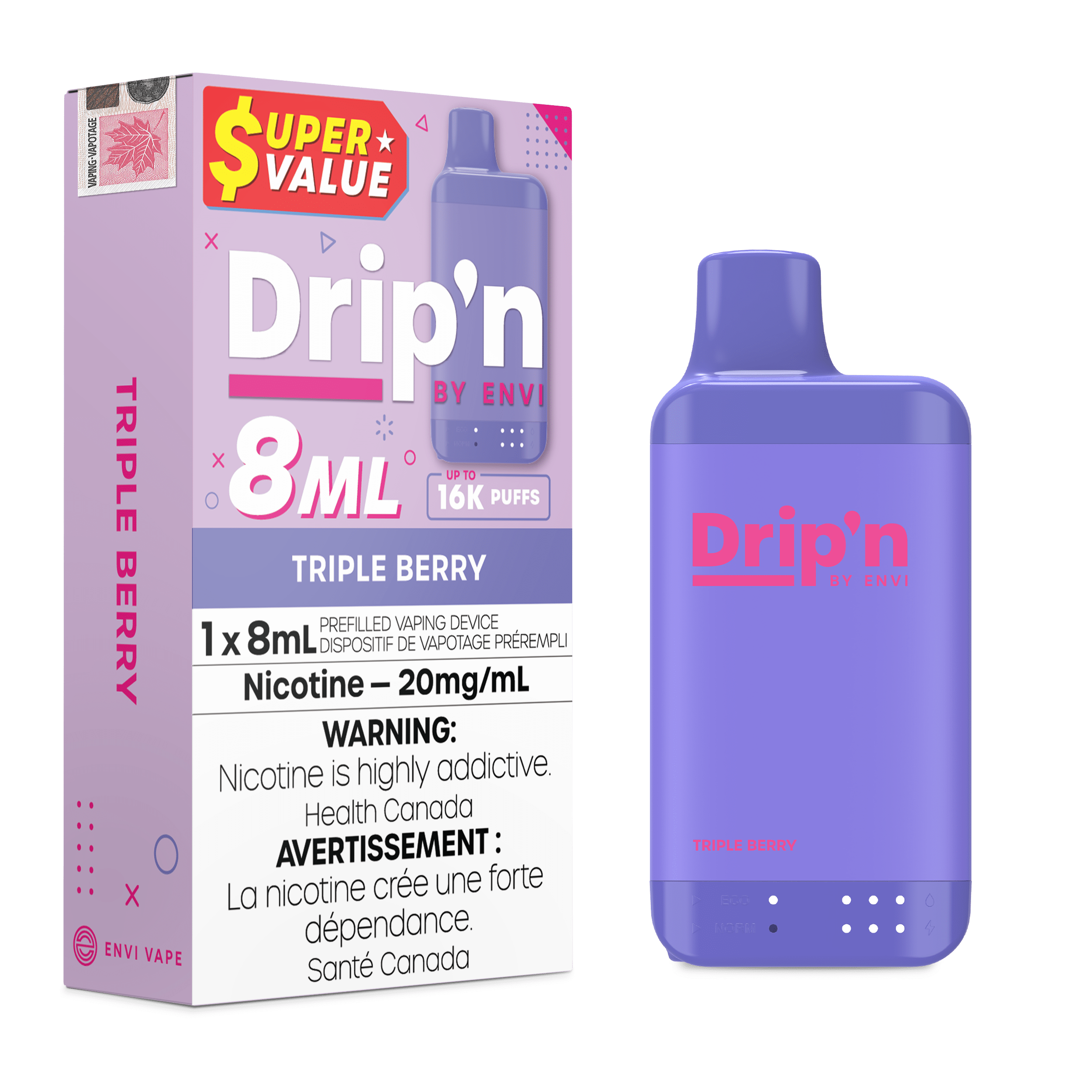 Envi Drip'n 8ML - Triple Berry Disposable Vape available on Canada online vape shop
