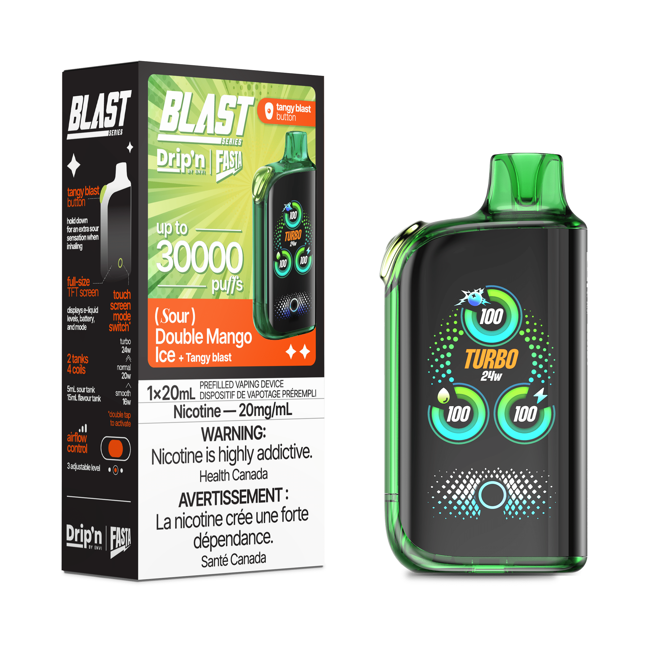 ENVI Drip'n Fasta Blast Sour Series 30K - Double Mango Ice Disposable Vape available on Canada online vape shop