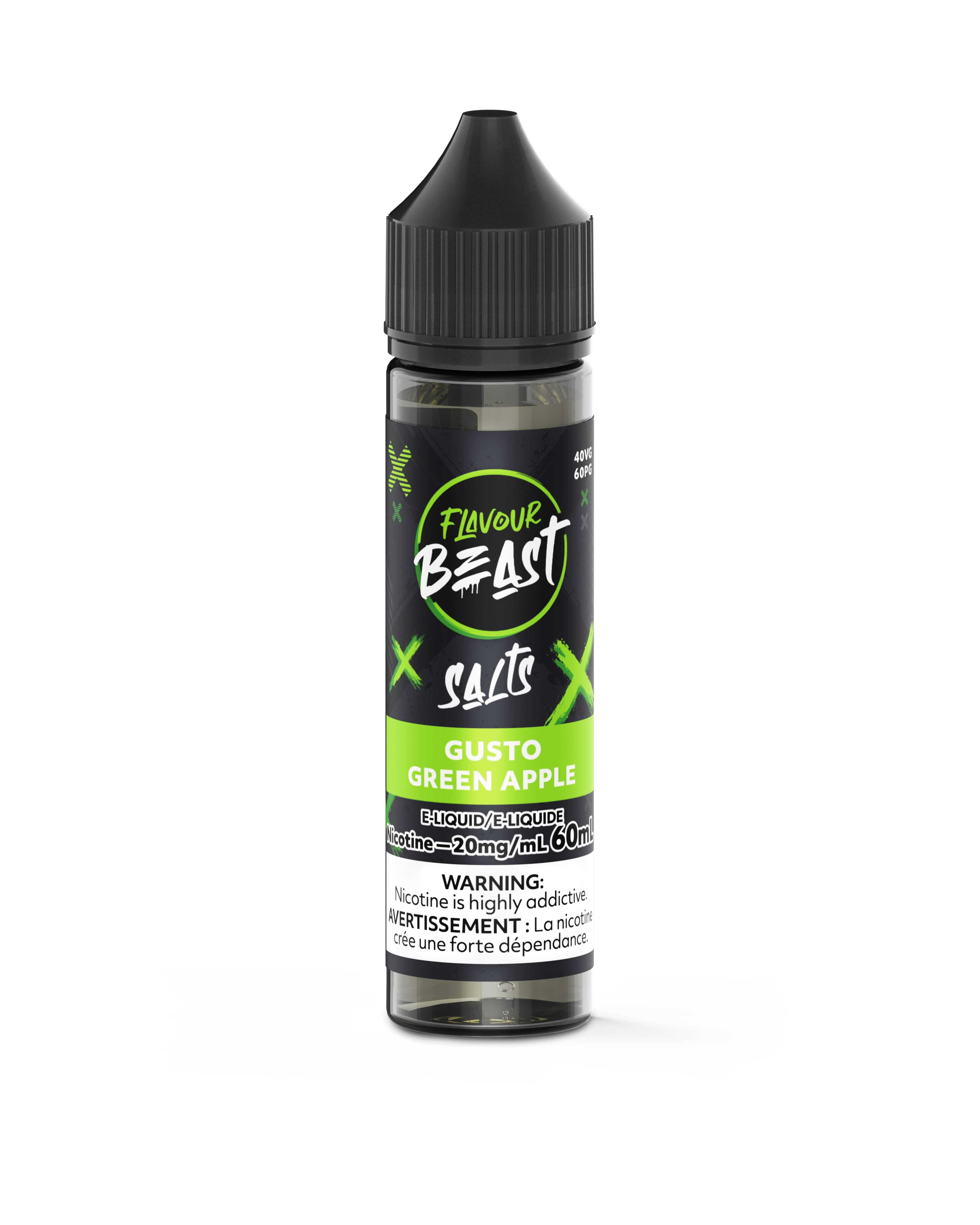 Flavour Beast 60ML Salt - Gusto Green Apple Nic Salt E-Liquid available on Canada online vape shop