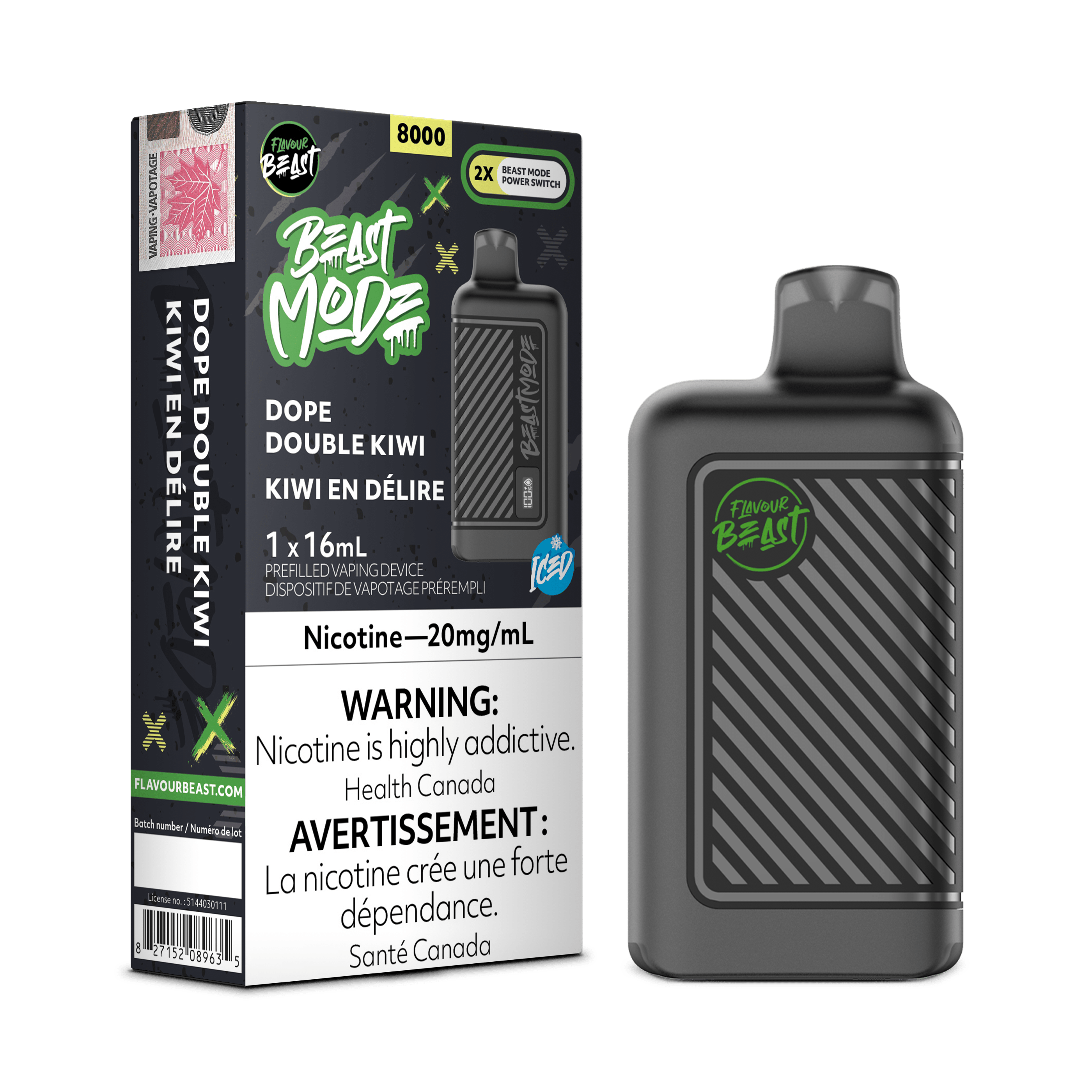 Flavour Beast Beast Mode 8K - Dope Double Kiwi Iced Disposable Vape available on Canada online vape shop