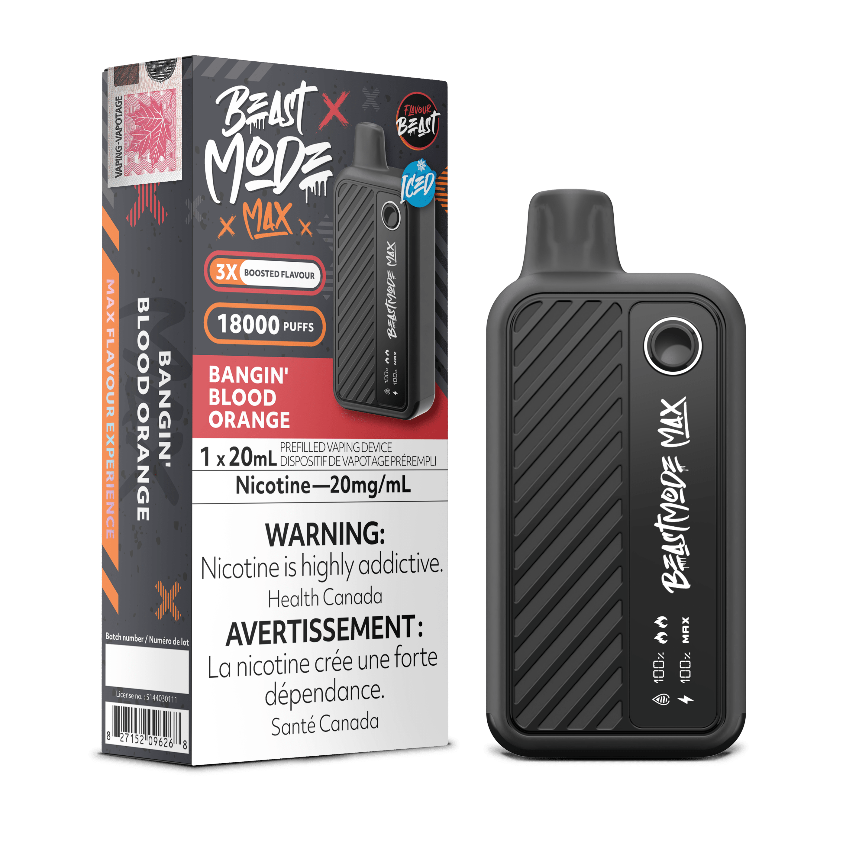 Flavour Beast Beast Mode Max 18K - Bangin Blood Orange Disposable Vape available on Canada online vape shop