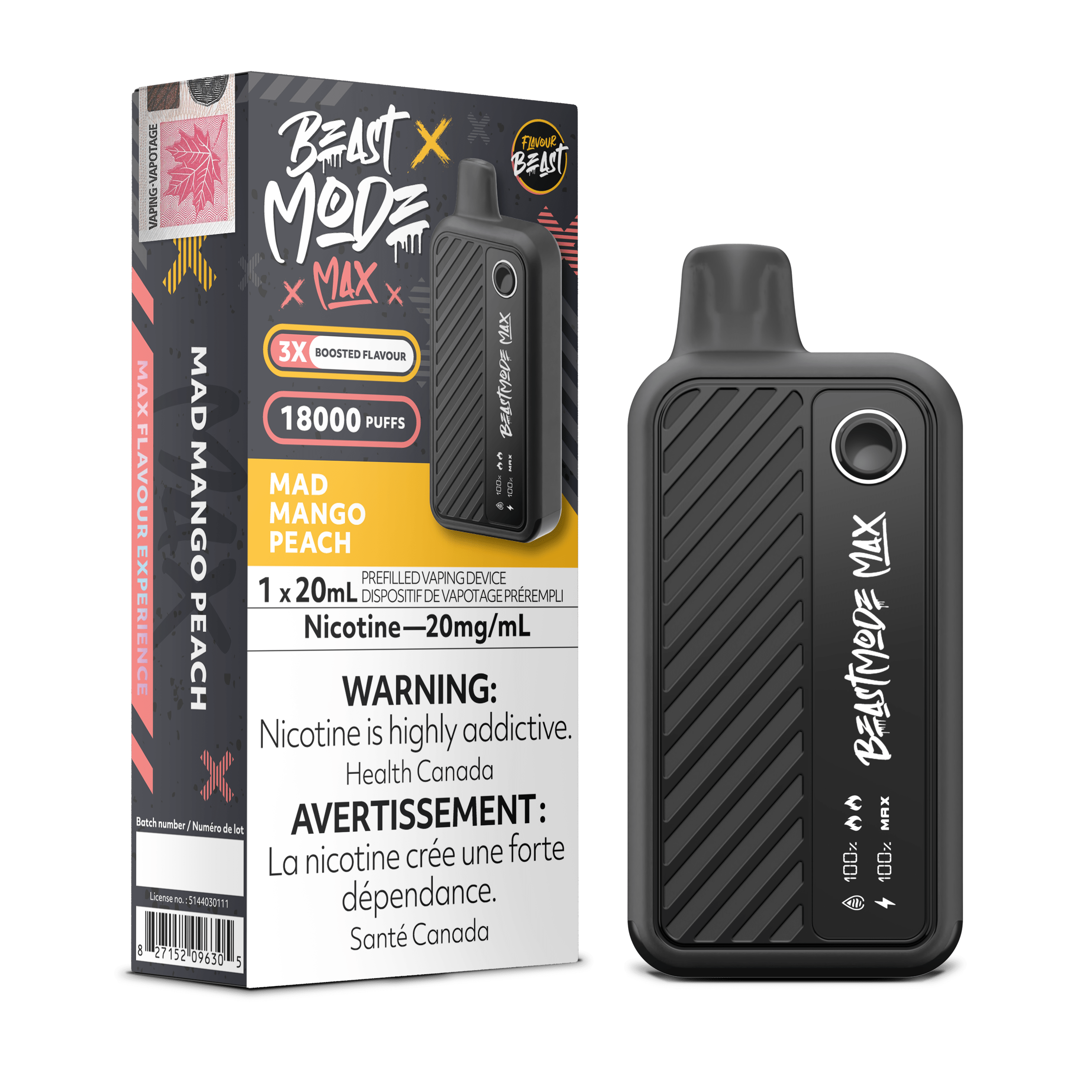 Flavour Beast Beast Mode Max 18K - Mad Mango Peach Disposable Vape available on Canada online vape shop