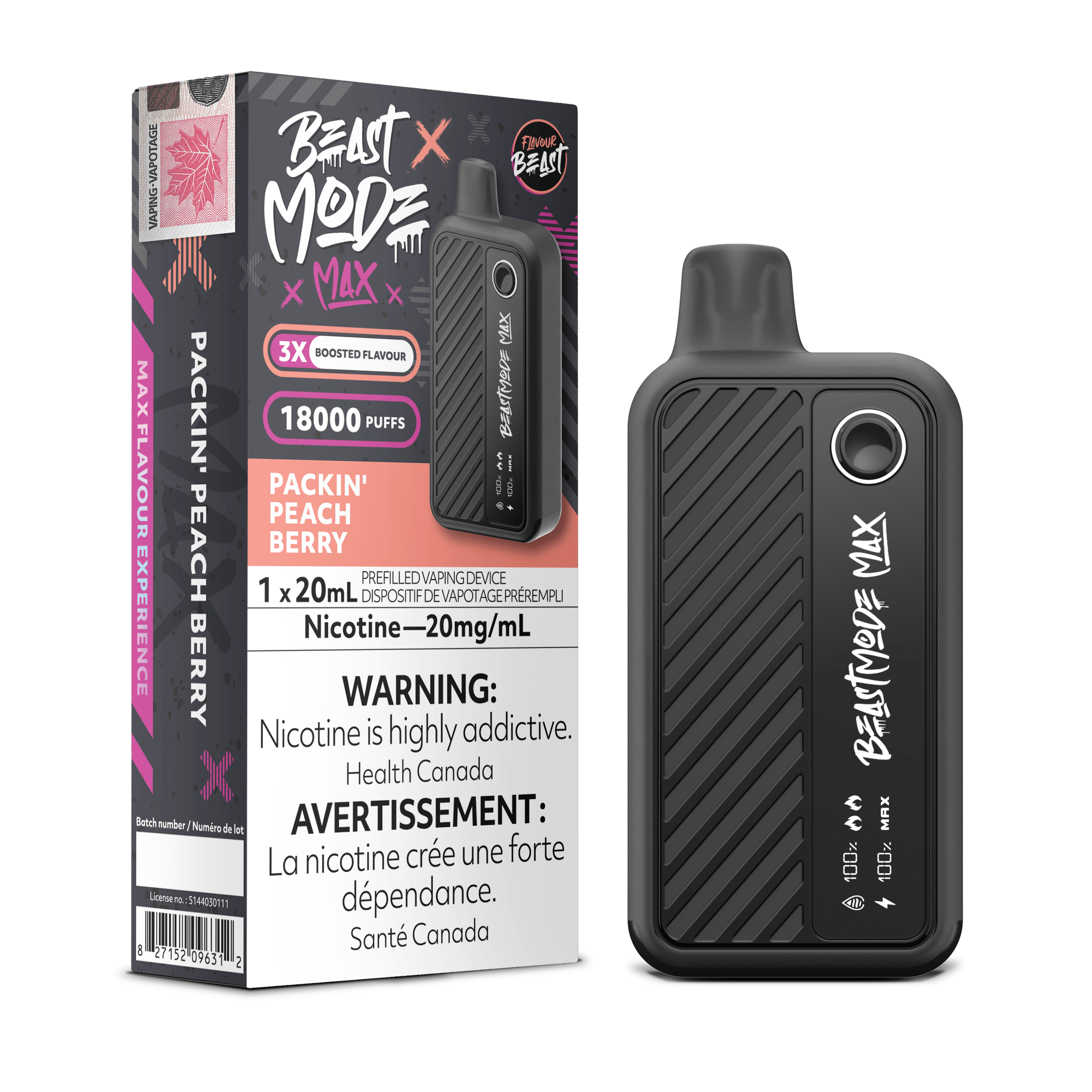 Flavour Beast Beast Mode Max 18K - Packin' Peach Berry Disposable Vape available on Canada online vape shop