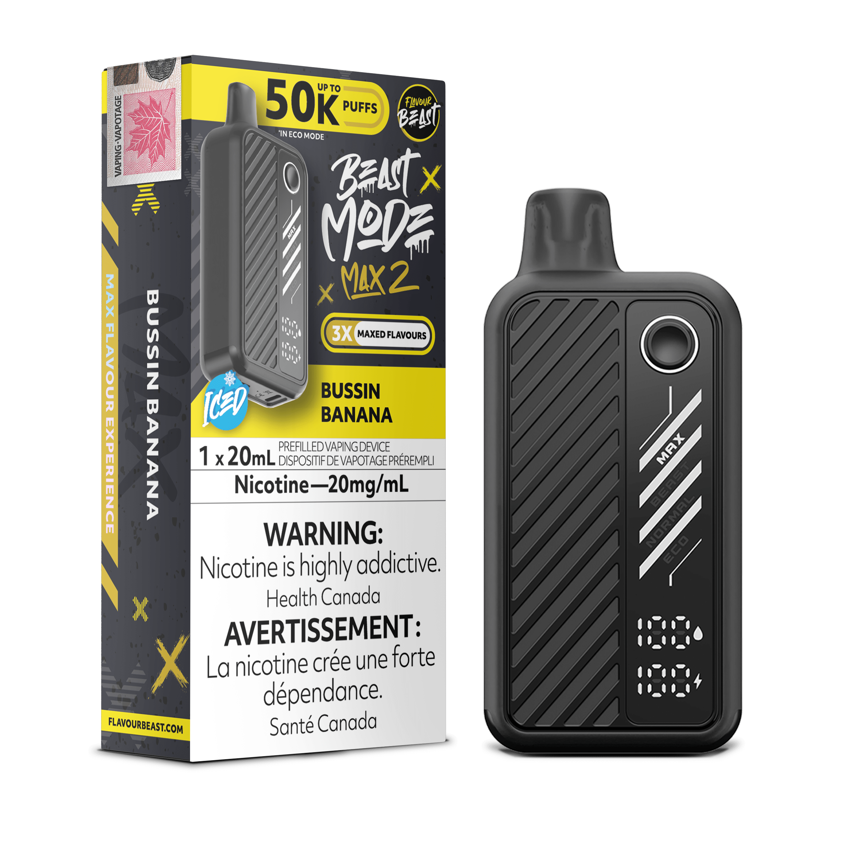 Flavour Beast Beast Mode Max 2 - Bussin Banana Disposable Vape available on Canada online vape shop