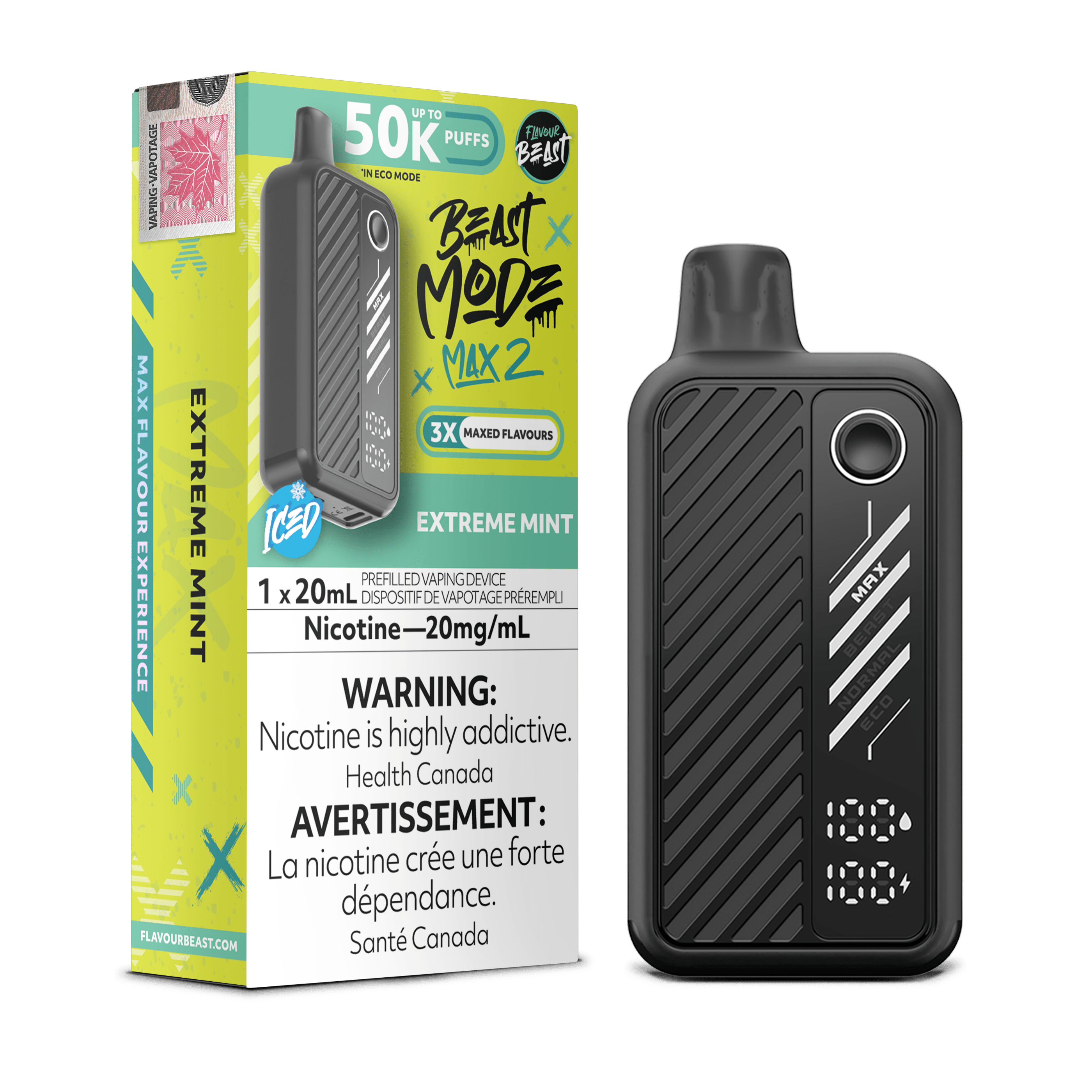 Flavour Beast Beast Mode Max 2 - Extreme Mint Disposable Vape available on Canada online vape shop