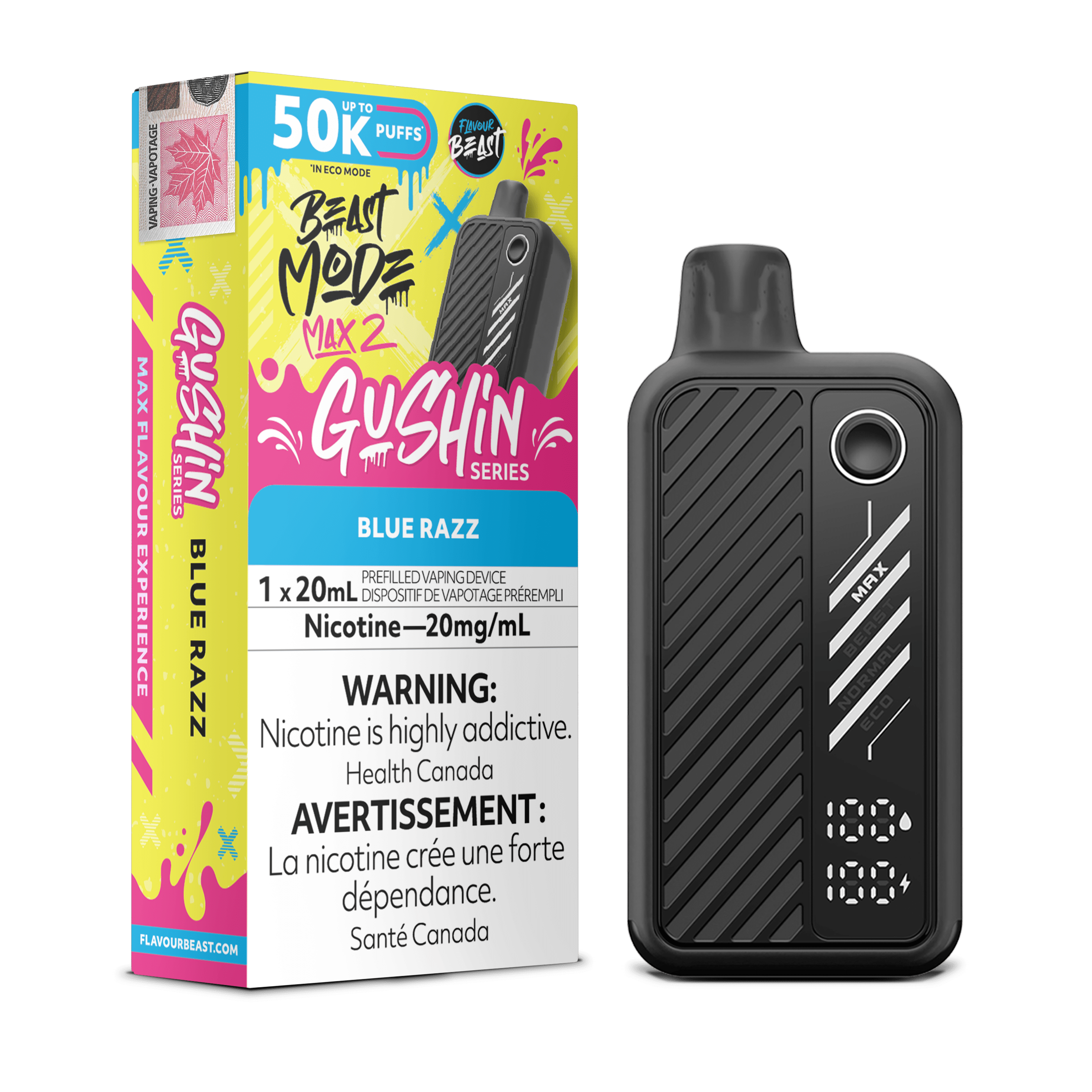 Flavour Beast Beast Mode Max 2 - Gushin Blue Razz Disposable Vape available on Canada online vape shop