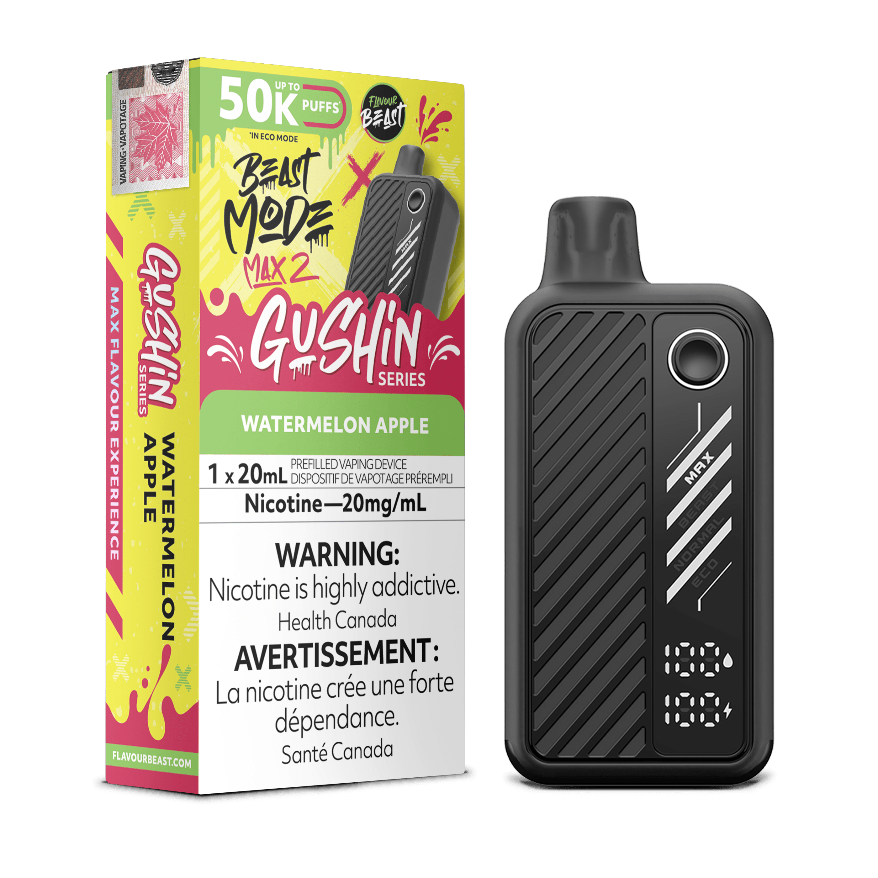 Flavour Beast Beast Mode Max 2 - Gushin Watermelon Apple Disposable Vape available on Canada online vape shop