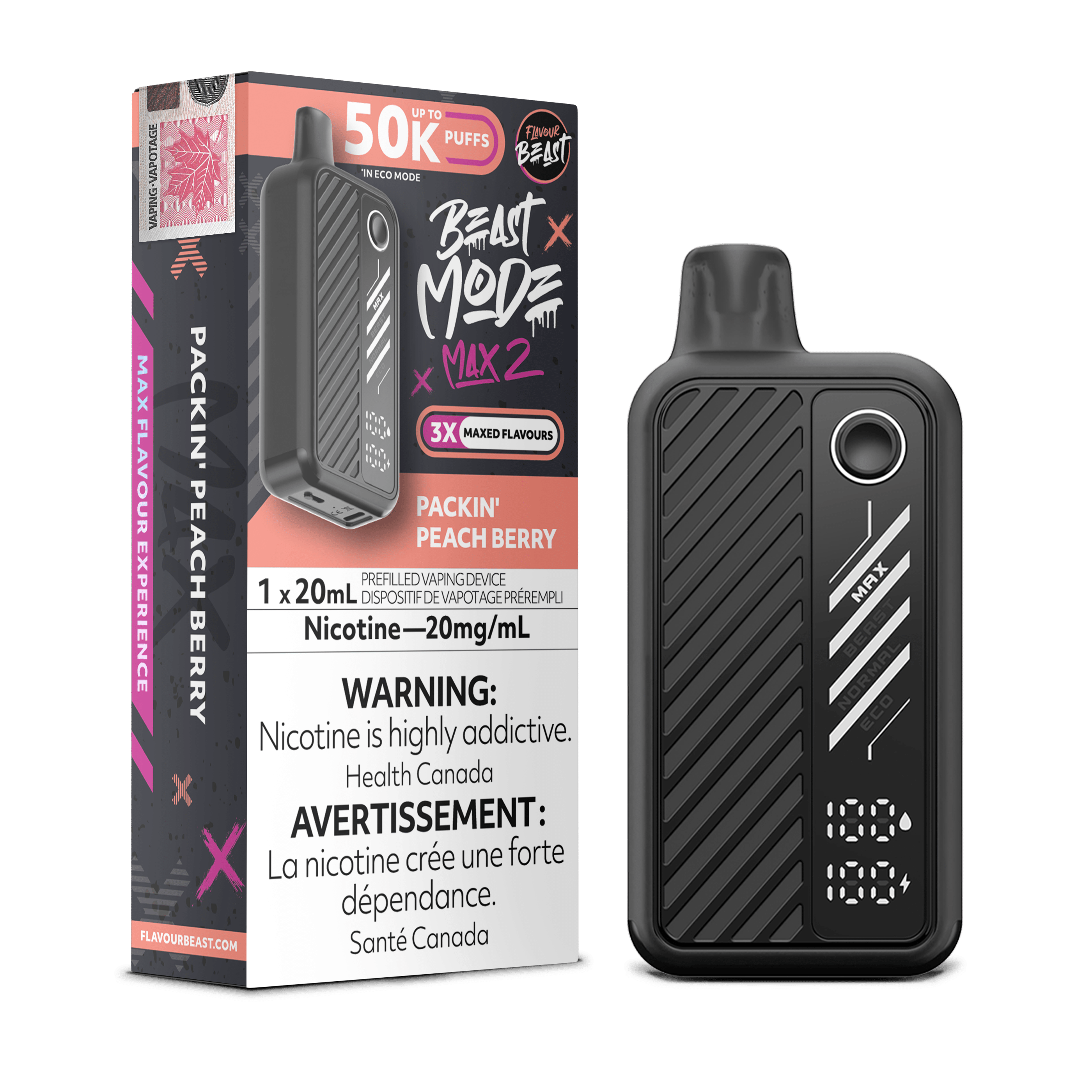 Flavour Beast Beast Mode Max 2 - Packin' Peach Berry Disposable Vape available on Canada online vape shop