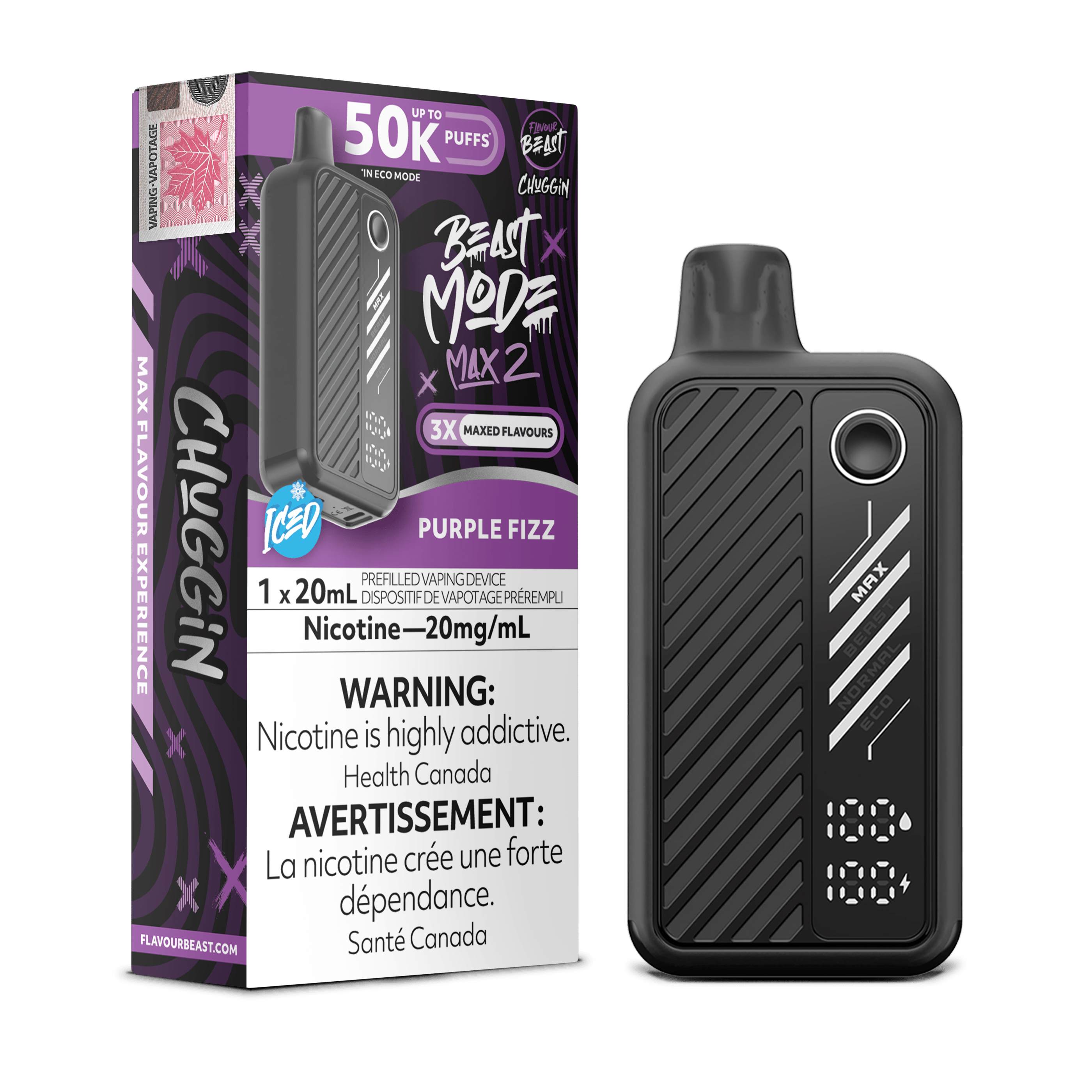 Flavour Beast Beast Mode Max 2 - Purple Sparkle Disposable Vape available on Canada online vape shop