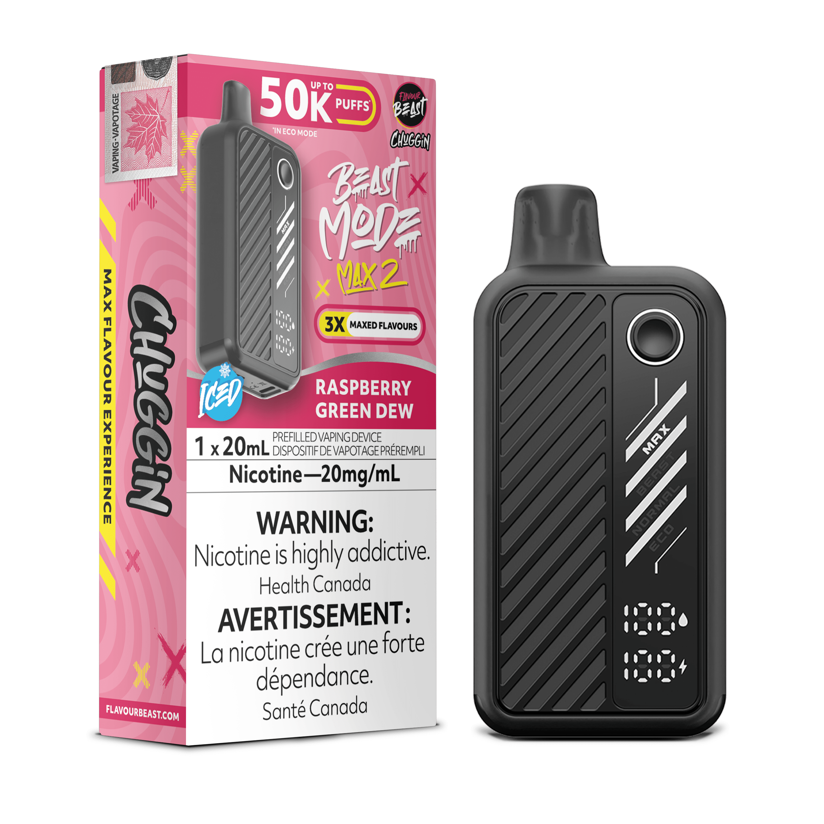 Flavour Beast Beast Mode Max 2 - Raspberry Green Dew Disposable Vape available on Canada online vape shop