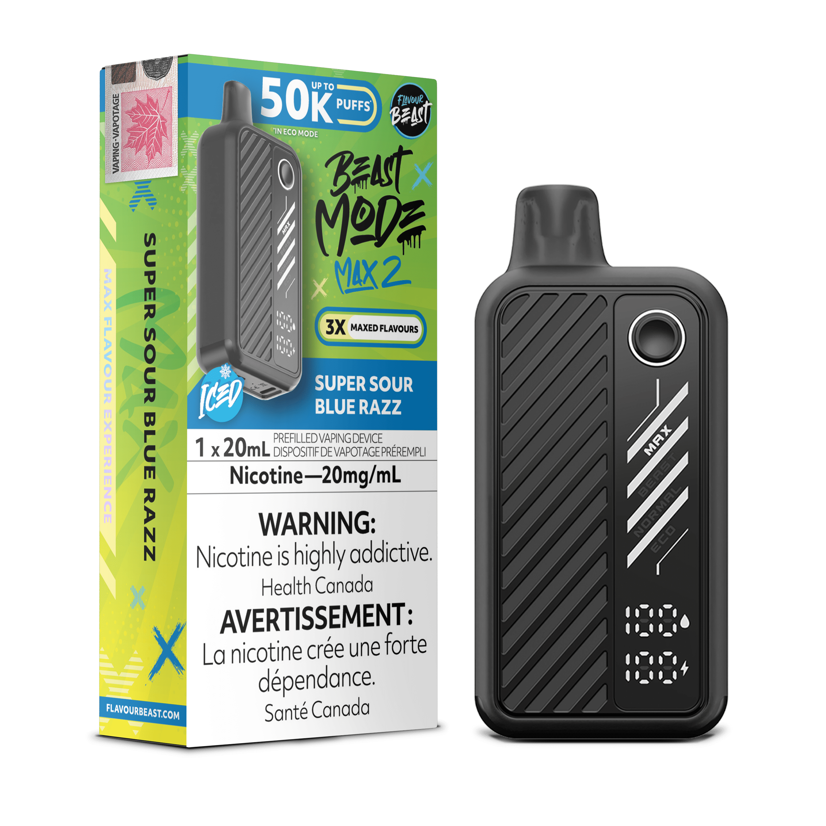 Flavour Beast Beast Mode Max 2 - Super Sour Blue Razz Disposable Vape available on Canada online vape shop