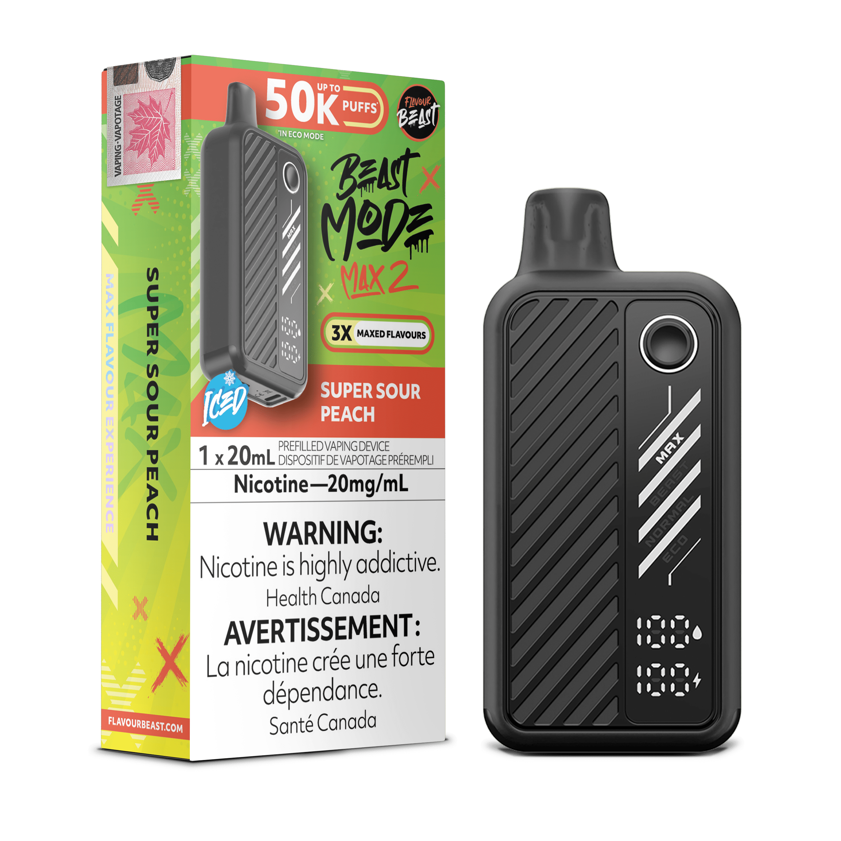 Flavour Beast Beast Mode Max 2 - Super Sour Peach Disposable Vape available on Canada online vape shop