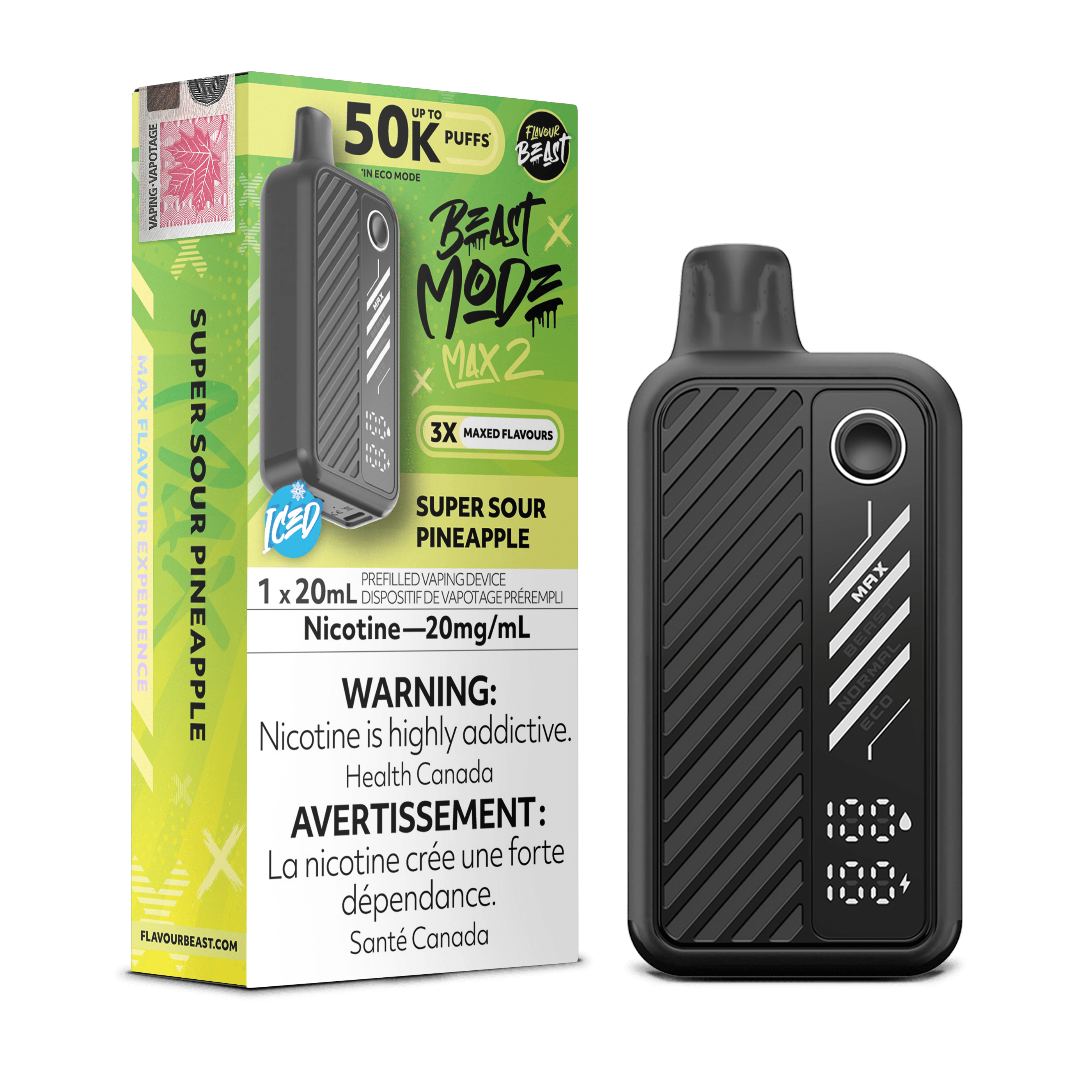 Flavour Beast Beast Mode Max 2 - Super Sour Pineapple Disposable Vape available on Canada online vape shop