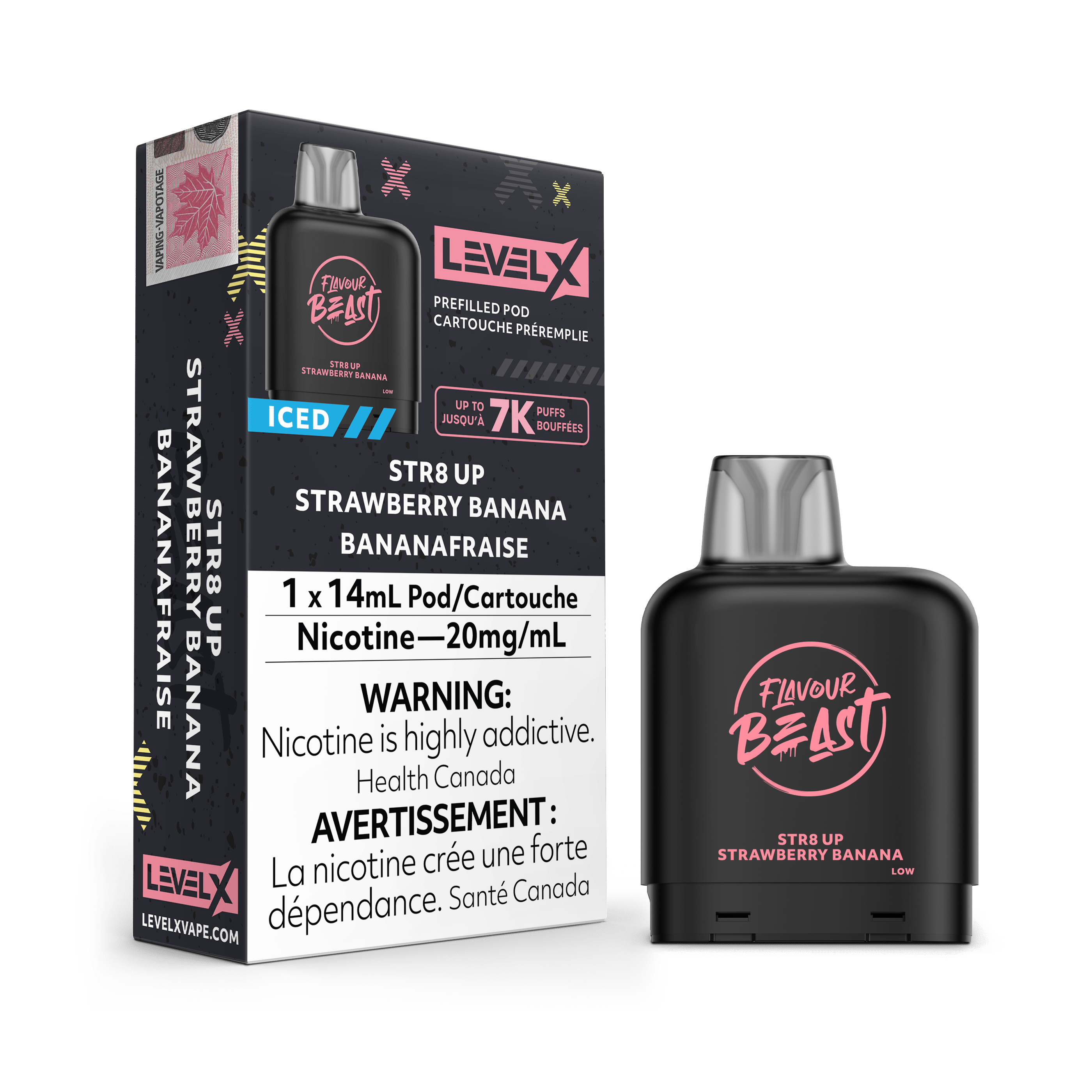 Flavour Beast Level X Pod - Str8 Up Strawberry Banana Iced available on Canada online vape shop