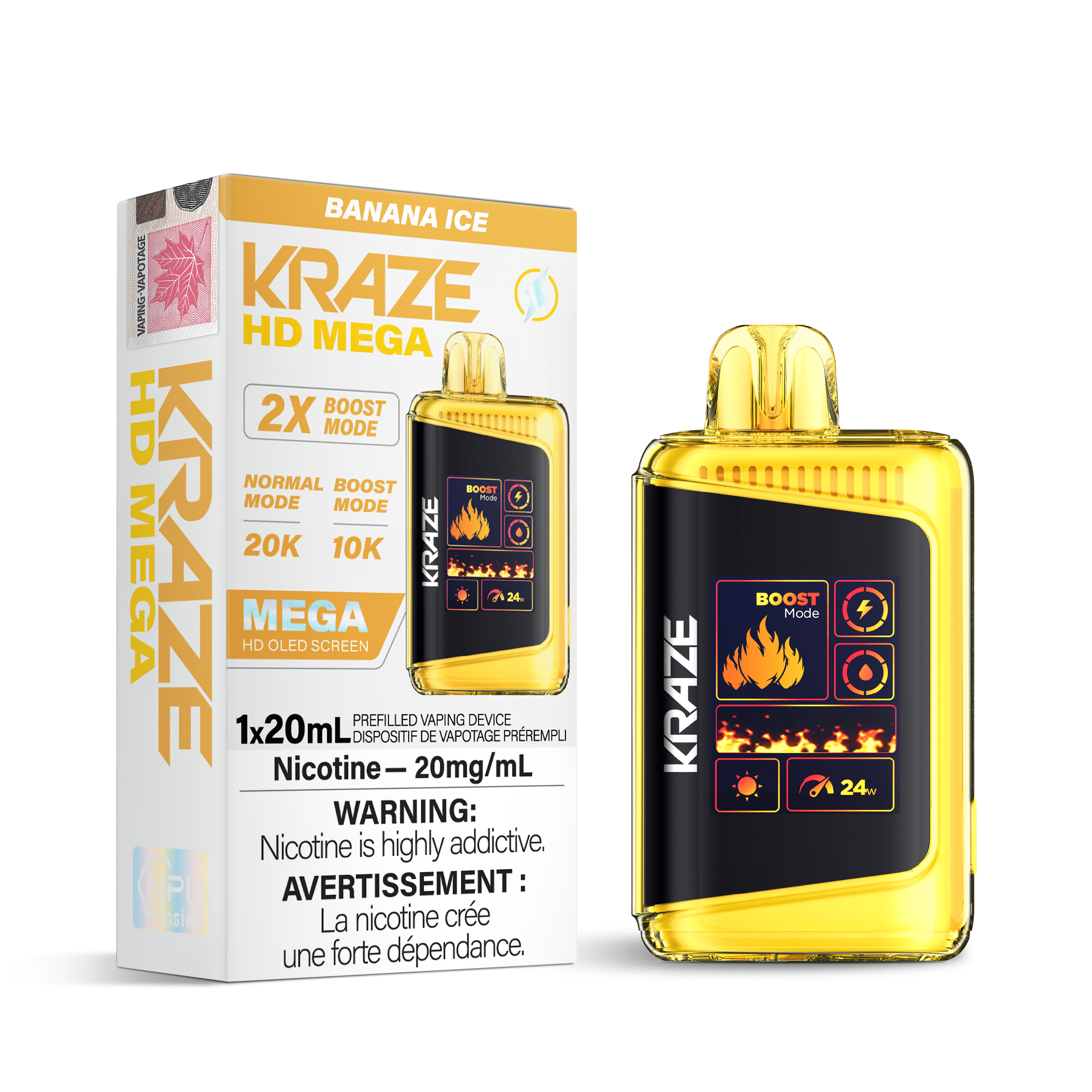 Kraze HD Mega - Banana Ice Disposable Vape available on Canada online vape shop