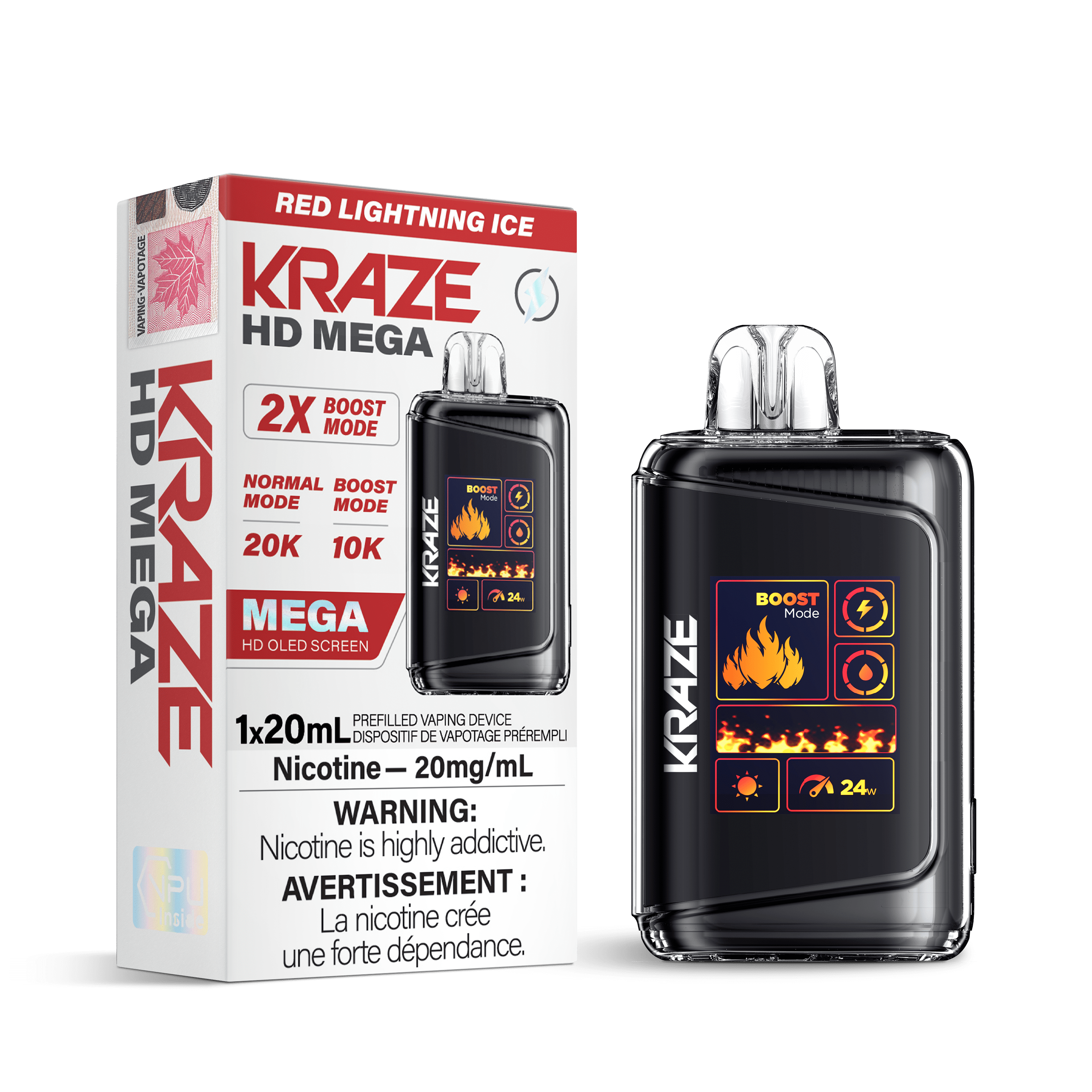 Kraze HD Mega - Red Lightning Ice Disposable Vape available on Canada online vape shop