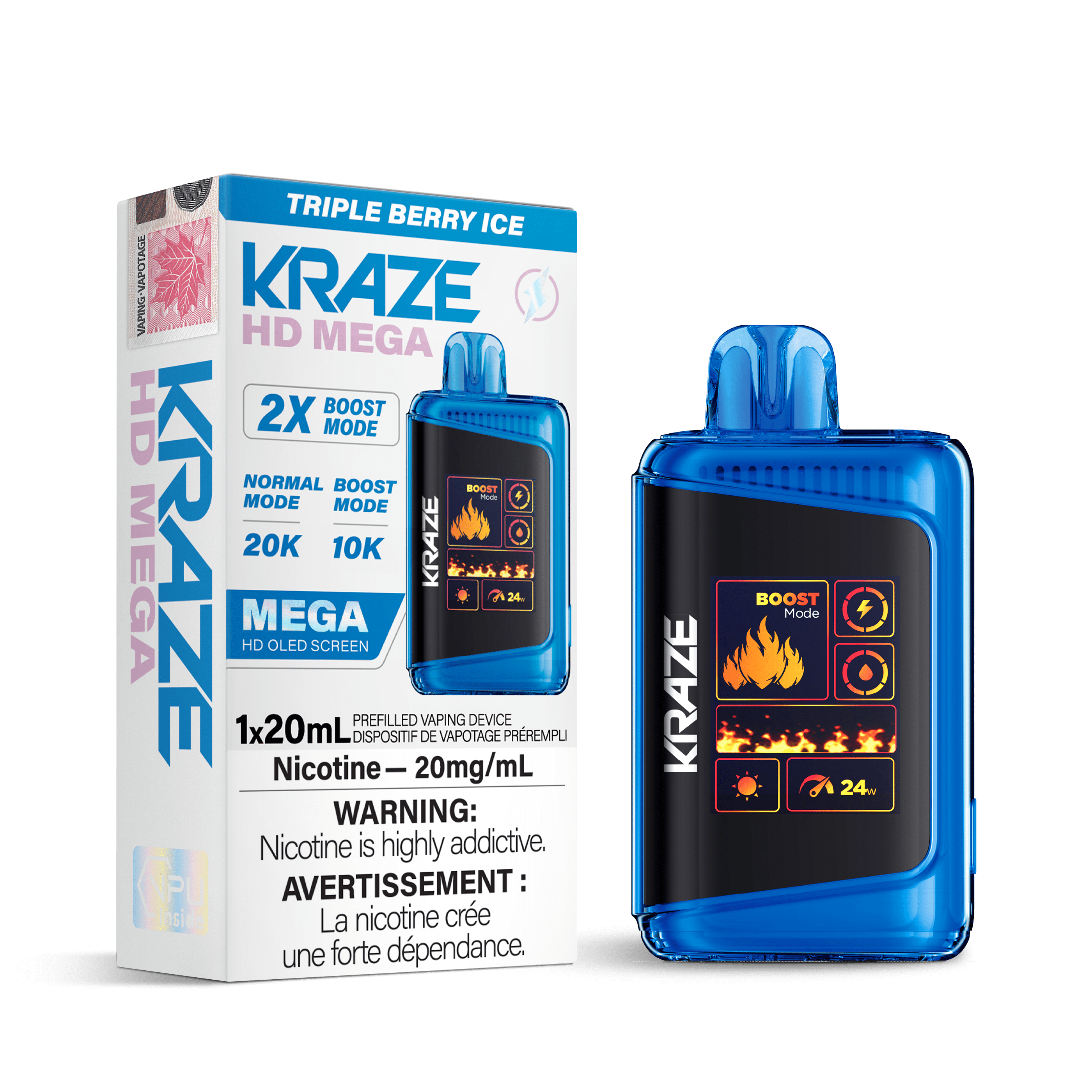Kraze HD Mega - Triple Berry Ice Disposable Vape available on Canada online vape shop