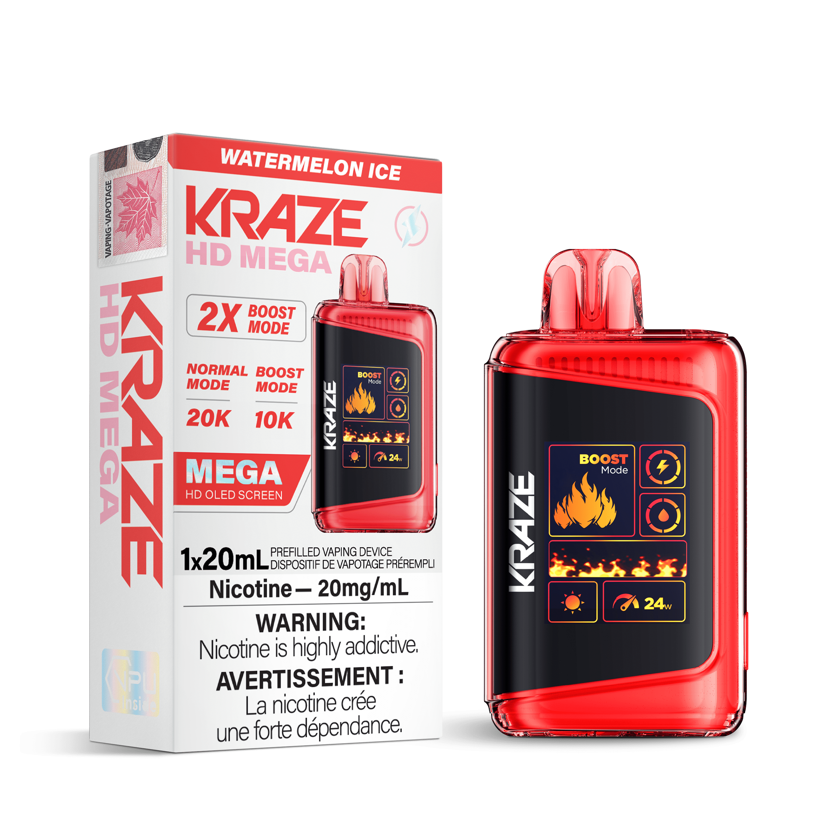 Kraze HD Mega - Watermelon Ice Disposable Vape available on Canada online vape shop