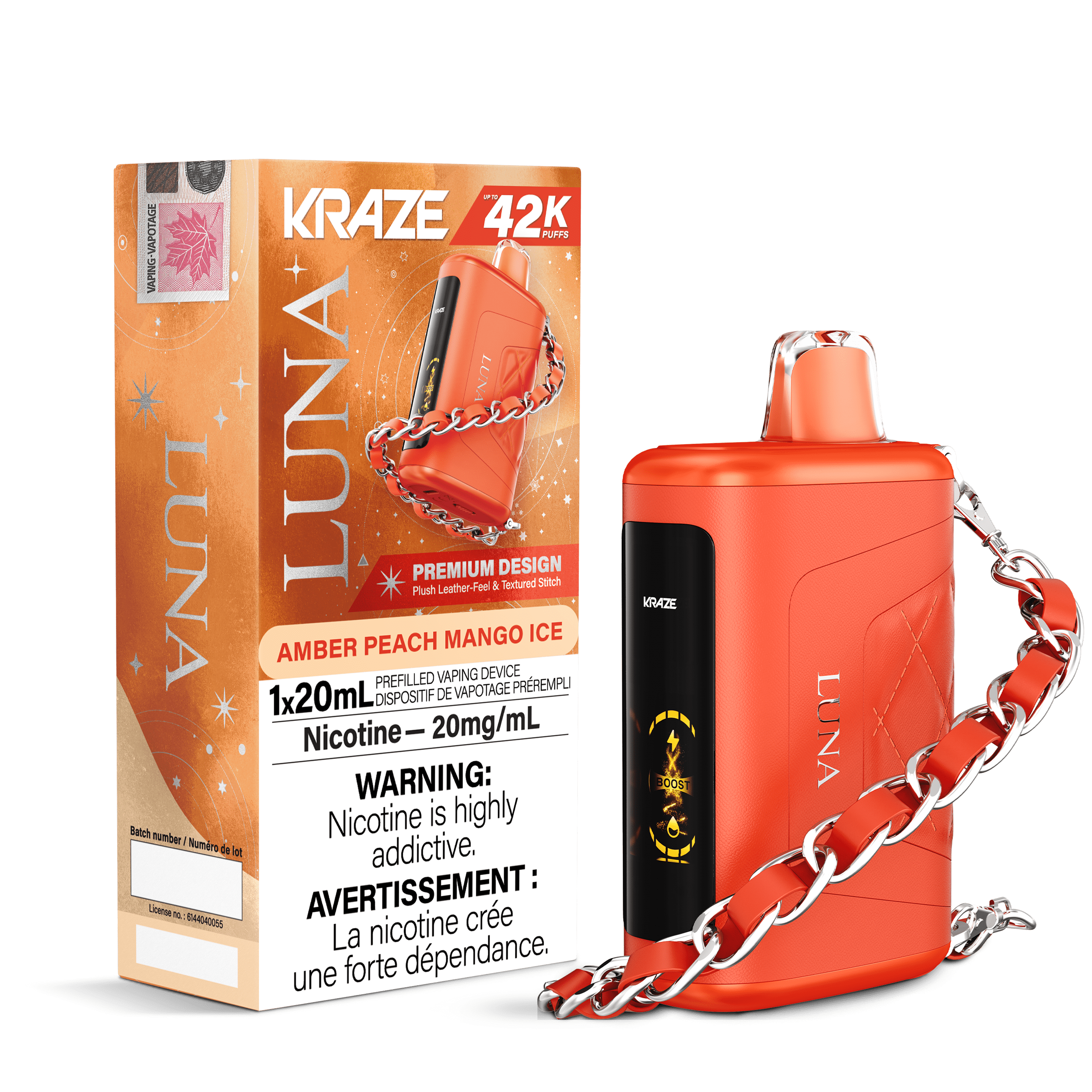 Kraze Luna - Amber Peach Mango Ice Disposable Vape available on Canada online vape shop