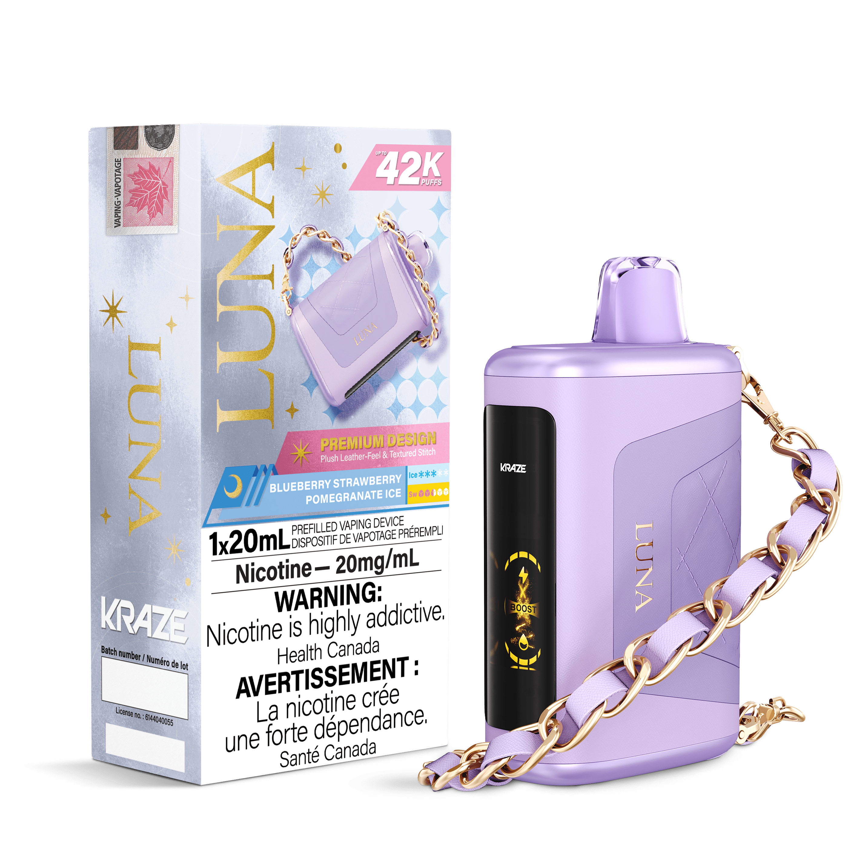 Kraze Luna - Blueberry Strawberry Pomegranate Ice Disposable Vape available on Canada online vape shop