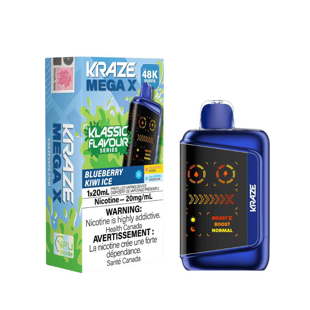 Kraze Mega X Klassic - Blueberry Kiwi Ice Disposable Vape available on Canada online vape shop