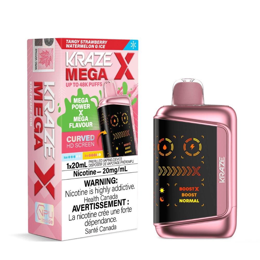 Kraze Mega X - Tangy Strawberry Watermelon G Ice Disposable Vape available on Canada online vape shop