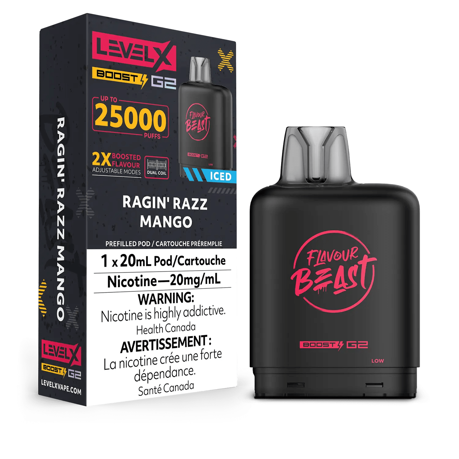 Level X Flavour Beast Boost Pod - Ragin' Razz Mango Iced available on Canada online vape shop