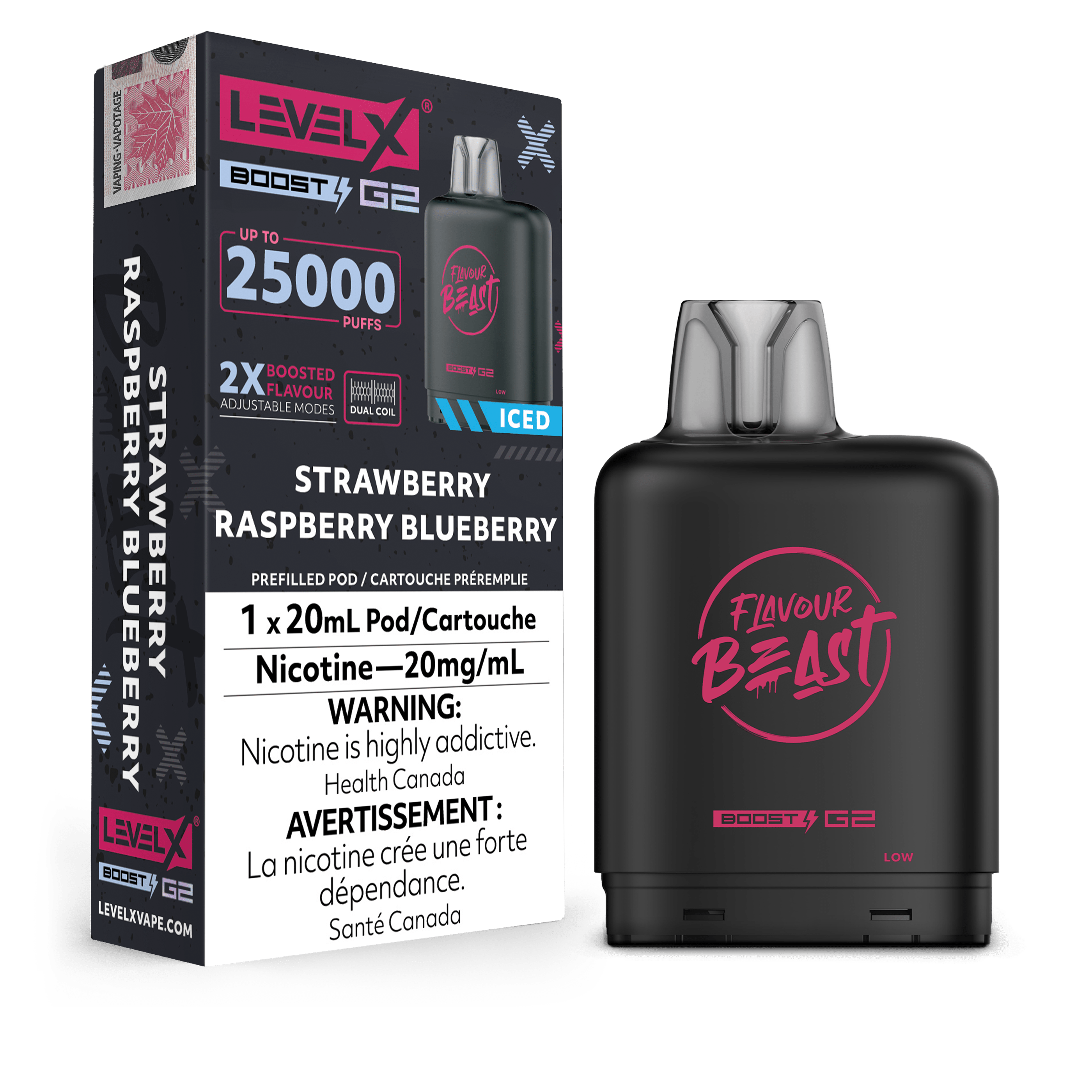 Level X Flavour Beast Boost Pod - Strawberry Raspberry Blueberry Ice available on Canada online vape shop