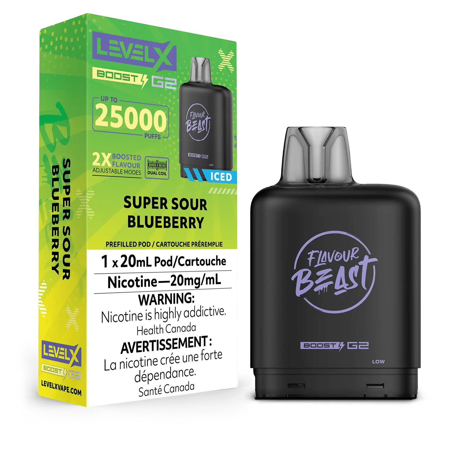 Level X Flavour Beast Boost Pod - Super Sour Blueberry Iced available on Canada online vape shop