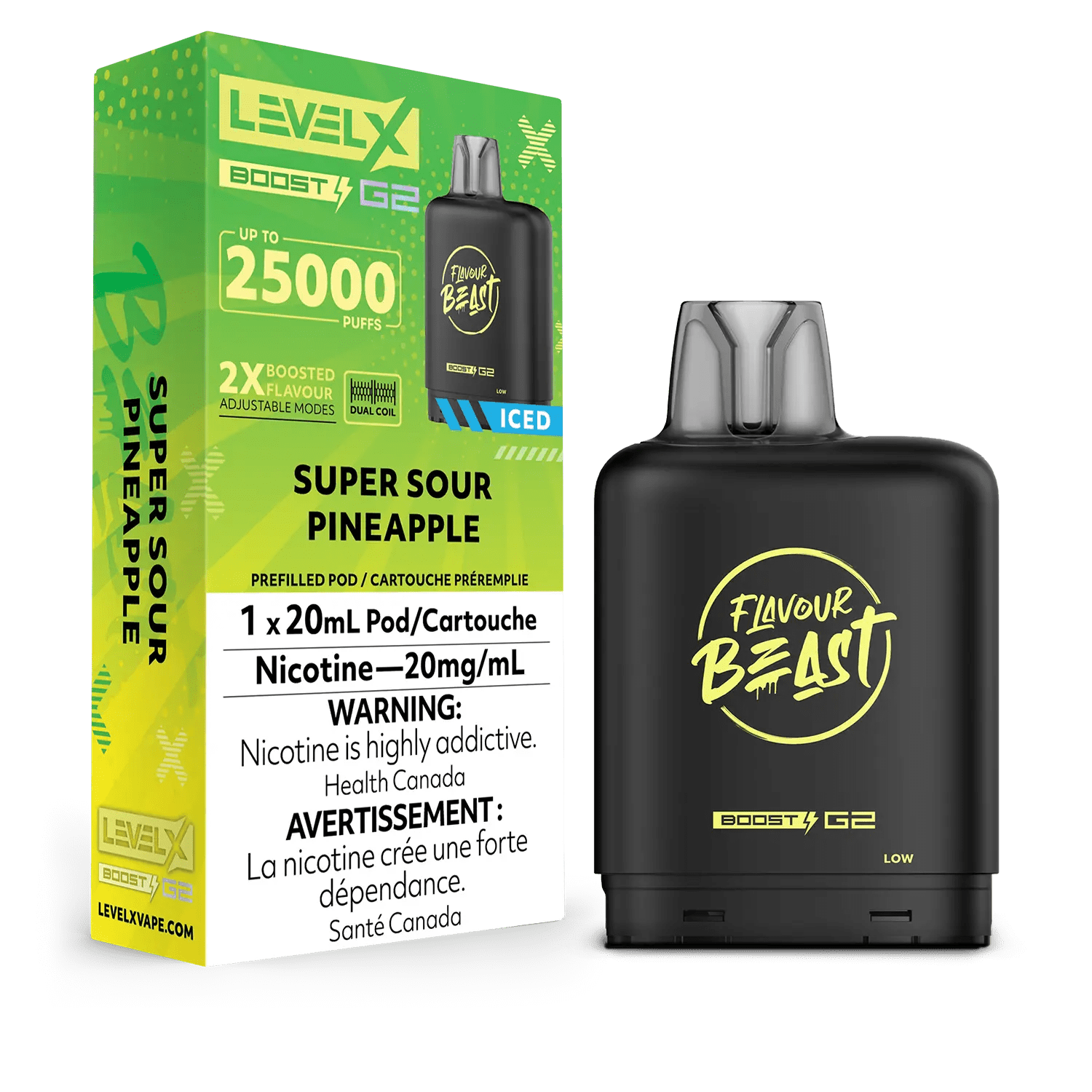 Level X Flavour Beast Boost Pod - Super Sour Pineapple Iced available on Canada online vape shop