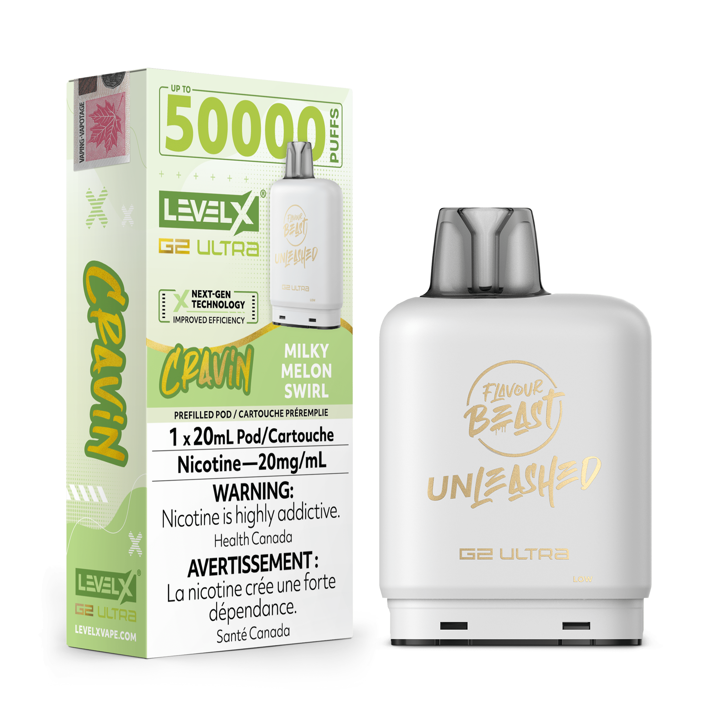 Level X G2 Flavour Beast Unleashed Cravin' Ultra Pod - Milky Melon Swirl available on Canada online vape shop