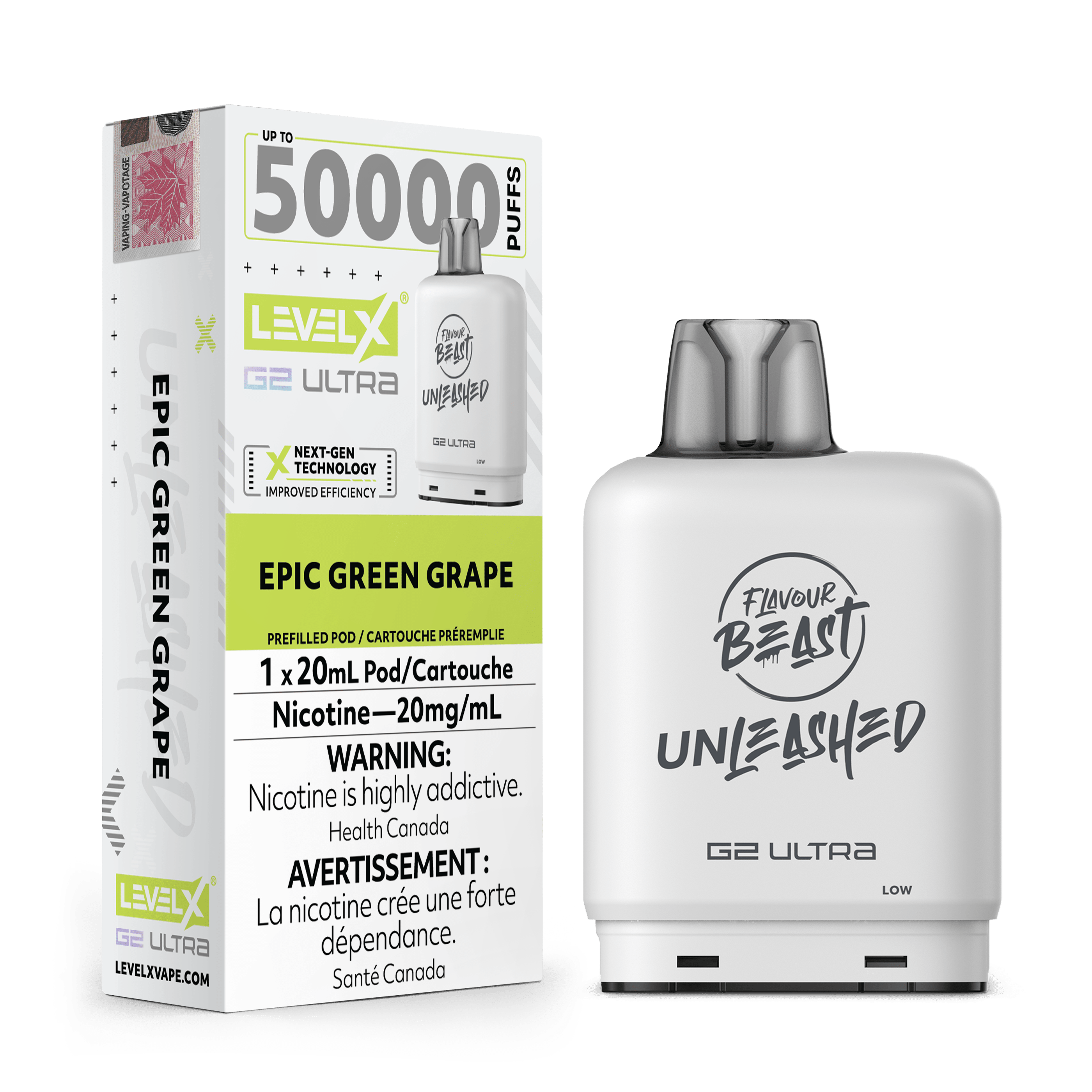 Level X G2 Flavour Beast Unleashed Ultra Pod - Epic Green Grape available on Canada online vape shop