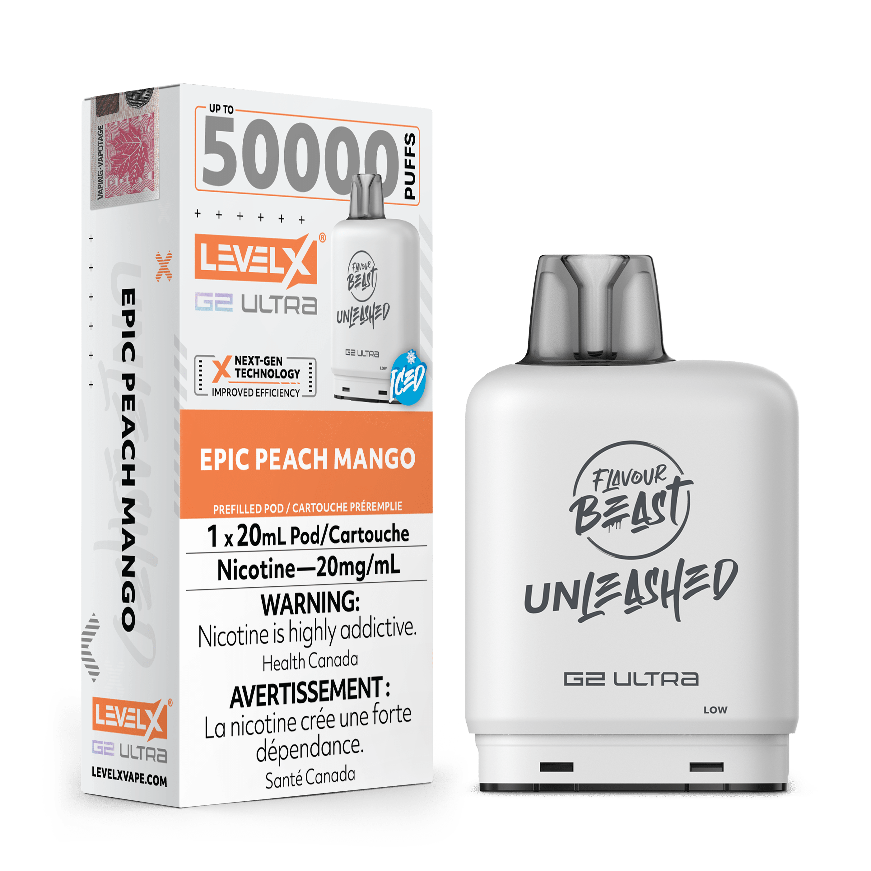 Level X G2 Flavour Beast Unleashed Ultra Pod - Epic Peach Mango available on Canada online vape shop