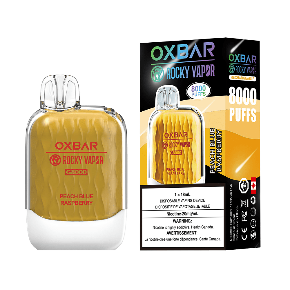 OXBAR x Rocky Vapor G8000 - Peach Blue Raspberry Disposable Vape available on Canada online vape shop