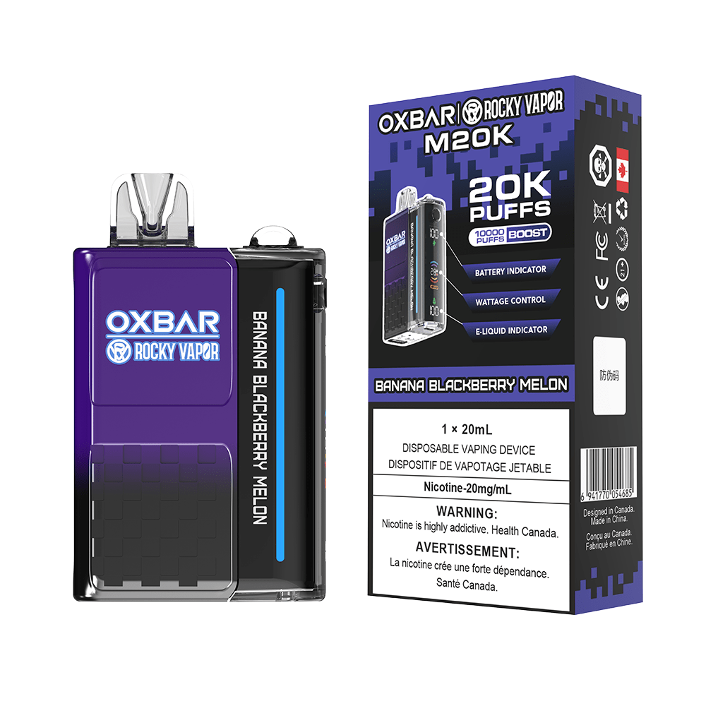 OXBAR x Rocky Vapor M20K - Banana Blackberry Melon Disposable Vape available on Canada online vape shop