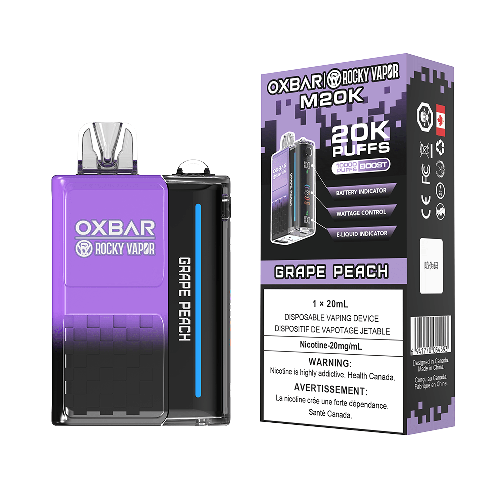 OXBAR x Rocky Vapor M20K - Grape Peach Disposable Vape available on Canada online vape shop