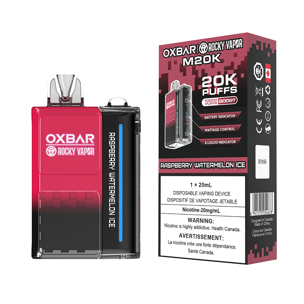 OXBAR x Rocky Vapor M20K - Raspberry Watermelon Ice Disposable Vape available on Canada online vape shop