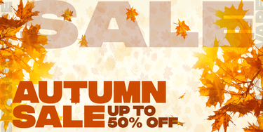 Autumn sale banner with leaves and text on a light background. Vape discount up to 50% off