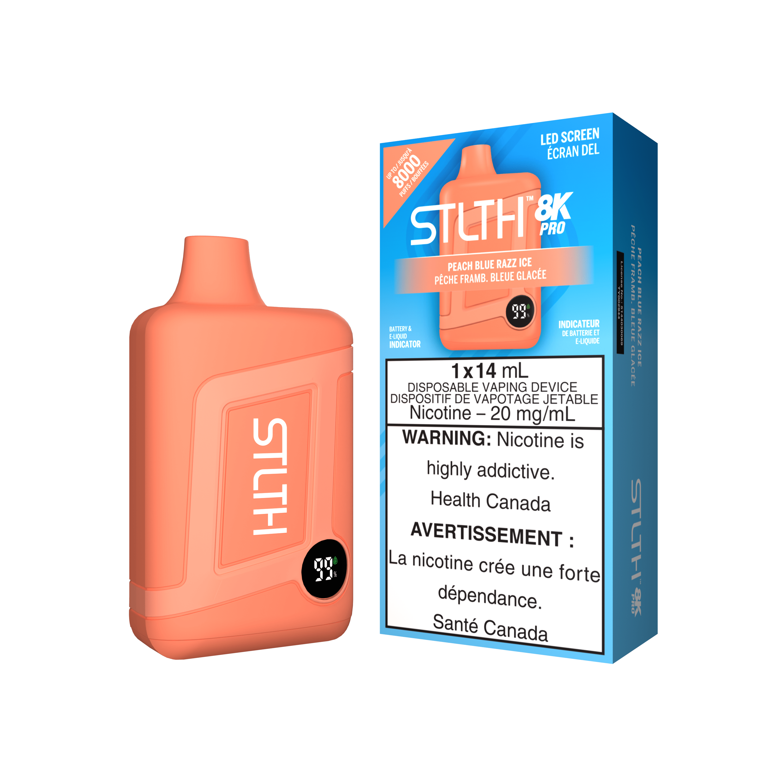 STLTH 8K Pro - Peach Blue Razz Ice Disposable Vape available on Canada online vape shop
