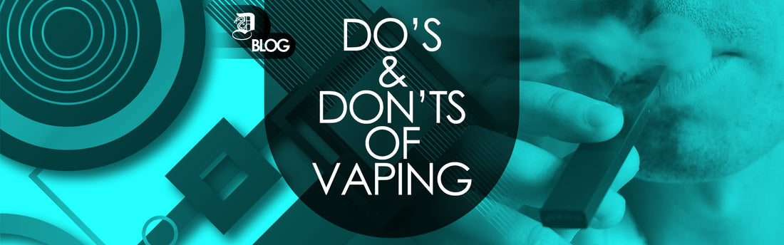 "do's and don'ts of vaping" written on abstract background with close up of a man vaping