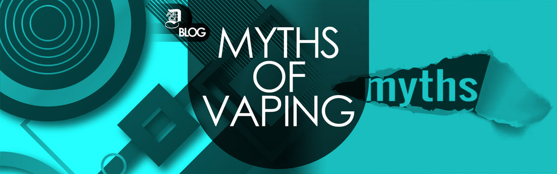 "myths of vaping" written on abstract background with a piece of paper with "myth" written on it