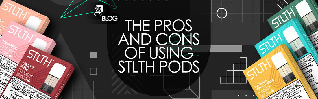 Stlth pod packs stacked on top of dark abstract wallpaper