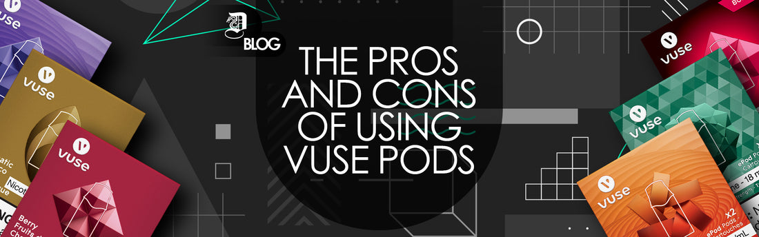 Vuse pod packs stacked on dark abstract background