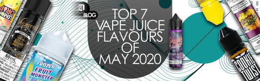 top 7 vape juice flavour bottles on abstract background