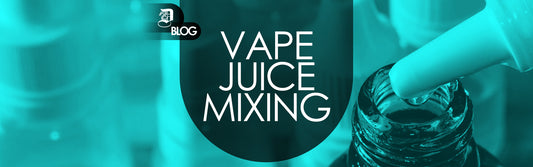 "vape juice mixing" written on top of image of someone mixing liquids to make vape juice