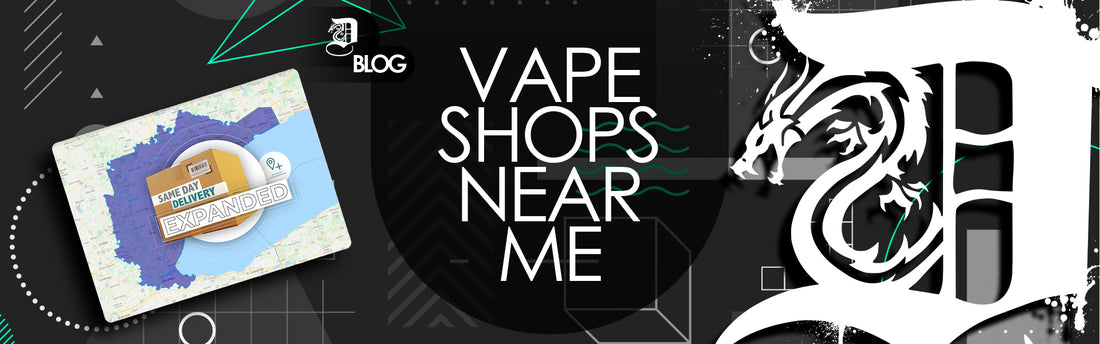 Spray painted dragon and map of toronto on dark abstract background with title "vape shops near me"
