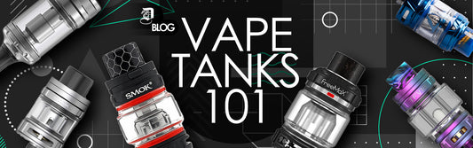 Vape tanks on dark modern abstract background