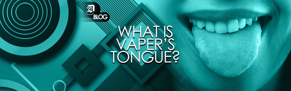 "what is vaper's tongue?' written on abstract turqoise background with person sticking out tongue 